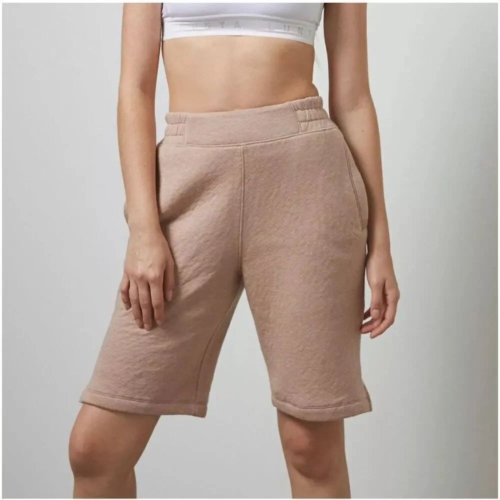 Lunya Restore Double Faced cottonShorts Size S Otium Tan Heather New